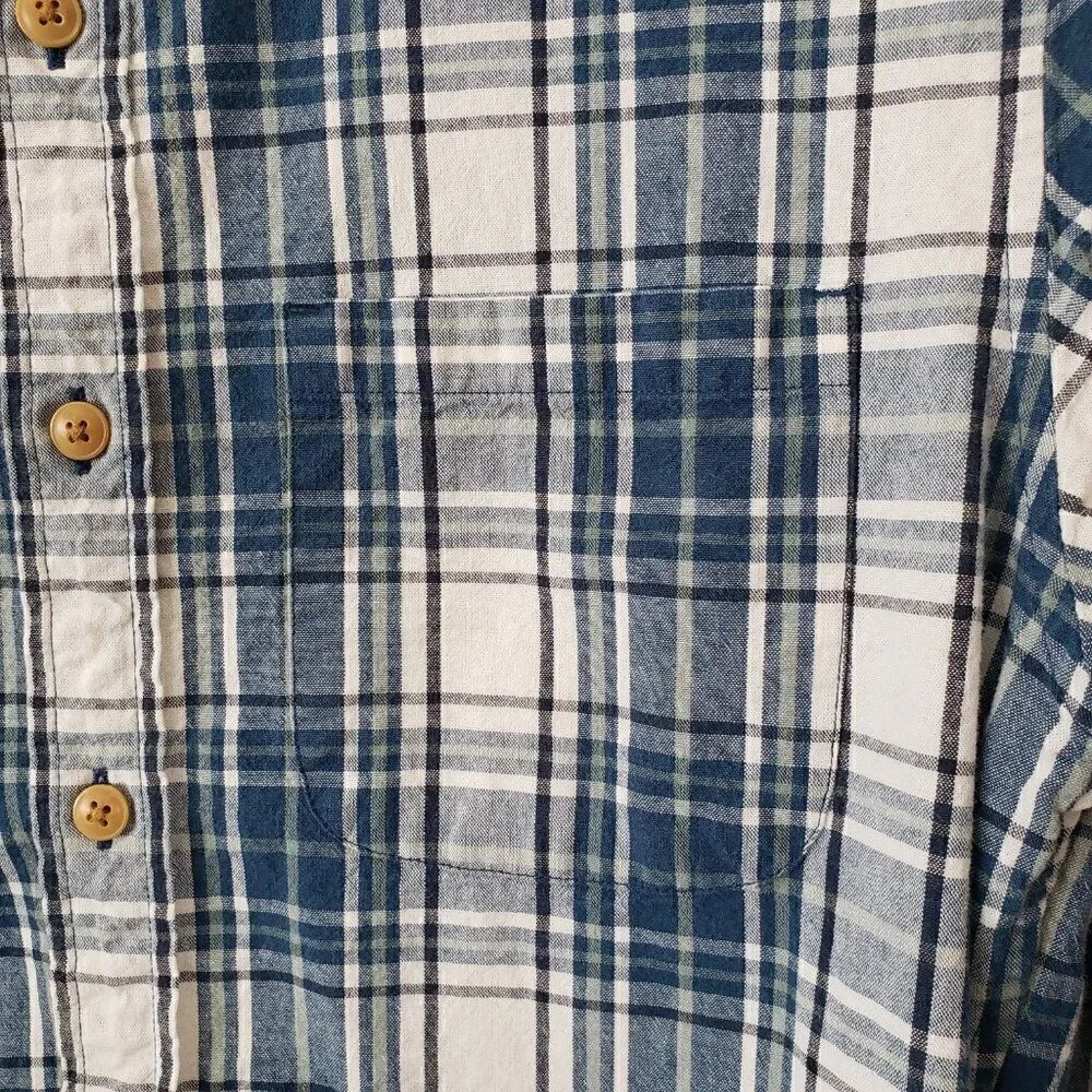 J. Crew Mens Casual Button Front Shirt Size S Blue Plaid Midweight 100% Cotton